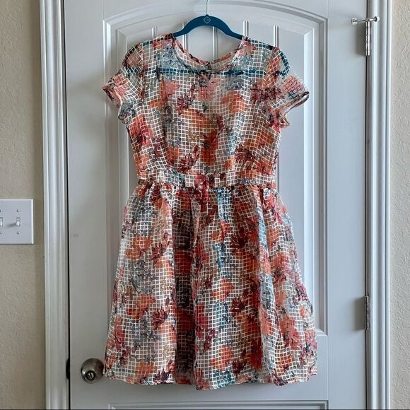 Danny & Nicole Orange Floral Print Fit & Flare Midi Dress; SZ 10;Great Condition - Picture 3 of 12